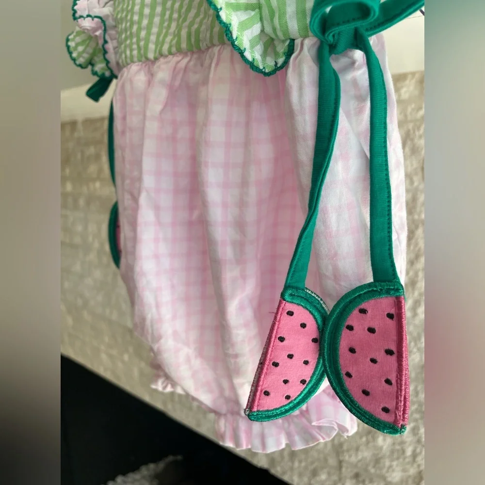 Little Bear Smocks Watermelon Bubble Romper – Baby Girl 6 Months